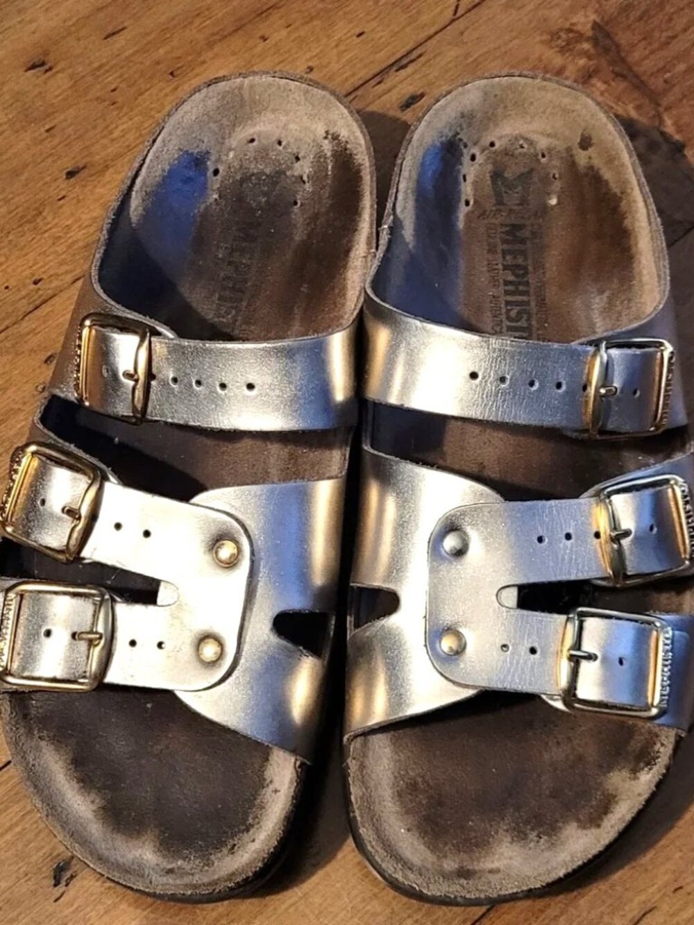 Mephisto Zach Fit leather slide metallic gold sandals EU40=women US9.5